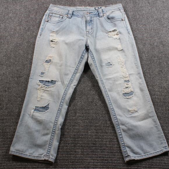 Miss Me Jeans Women's 29x24 Light Wash Boyfriend Capri Distressed - Picture 1 of 8